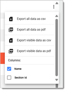 Image of the Action Menu from the Sections page.