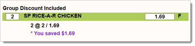 Image showing a product with the Group Threshold Pricing special pricing method in the Front End of the  system.