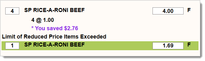 Image showing a product with the Limited Quantity Pricing special pricing method in the Front End of the  system.