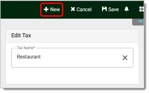 Image highlighting the New button in the Taxes page.
