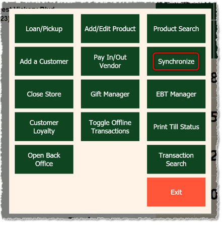 Image showing the Synchronize tool in the Manager Functions of the  front end.