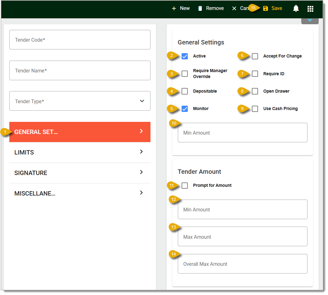 Image of the General Settings tab in the  Back End.
