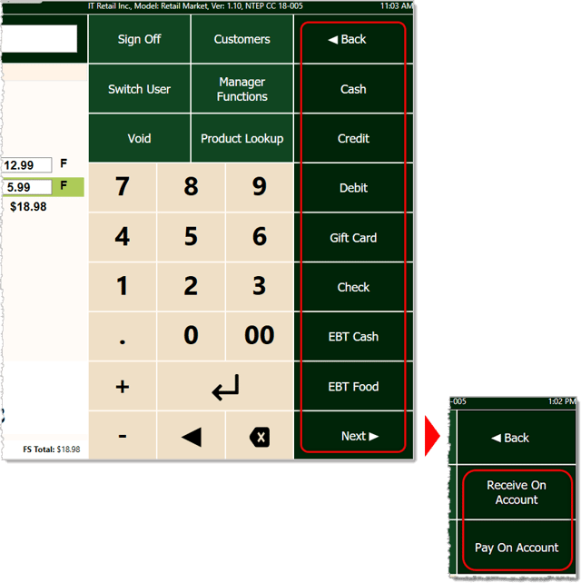 Image showing the tender type options in the Markt POS Front End.