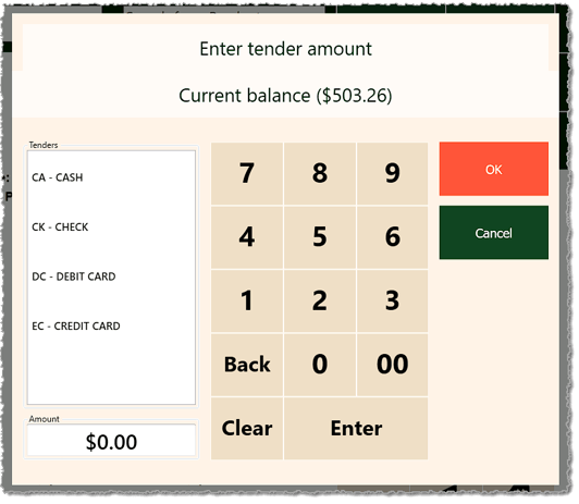 Image showing the Receive On Account payment window of the Markt POS Front End.