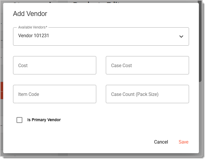 The Add Vendor window of the Vendor page in the  system's Back End..
