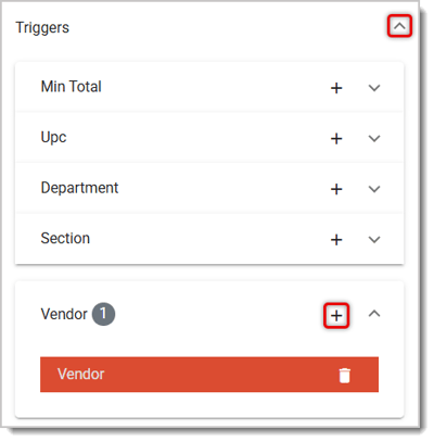 Image of the Triggers menu with Vendor selected.