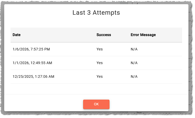 Image showing the last three update attempts for a vendor price import in the Inventory menu of the system's back end.