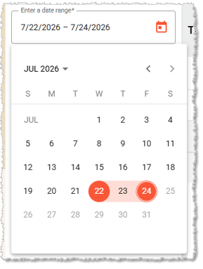 Image showing the date picker from the Workstation Activity Report in the MarktPOS system back end.