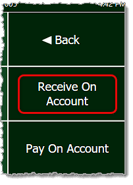 Image showing the Receive On Account button for taking charge-account balance payments in the Front End.