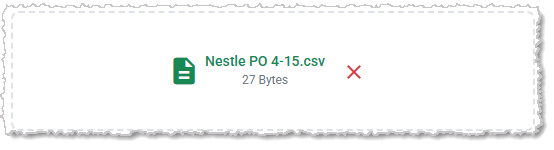 Image showing an uploaded data file for a Purchase Order import in the  system back end.