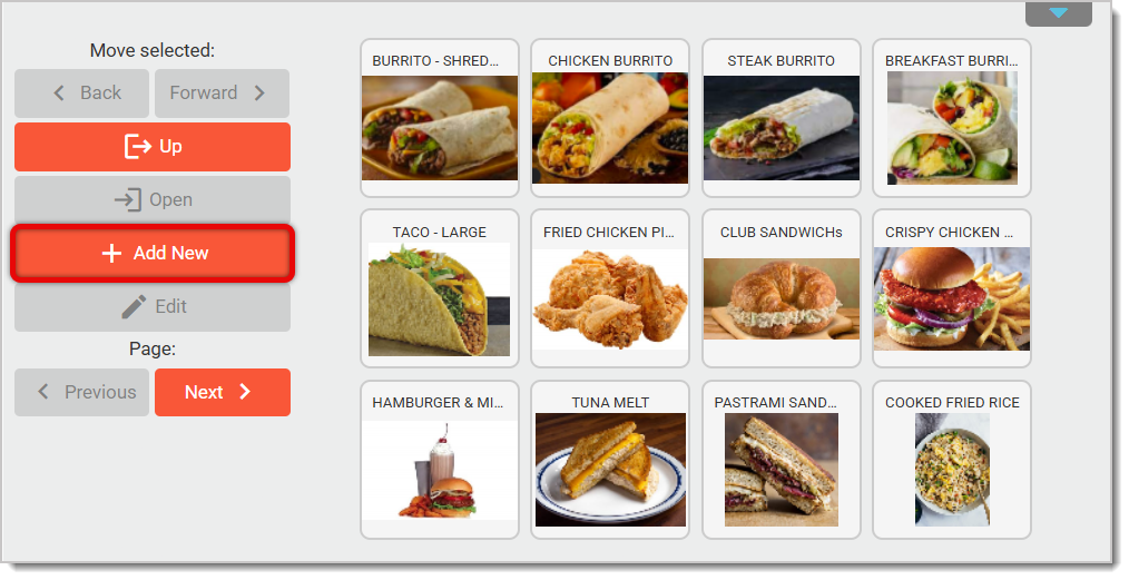Image of the Deli category opened in the Product Lookup Designer. The Add New button is highlighted.