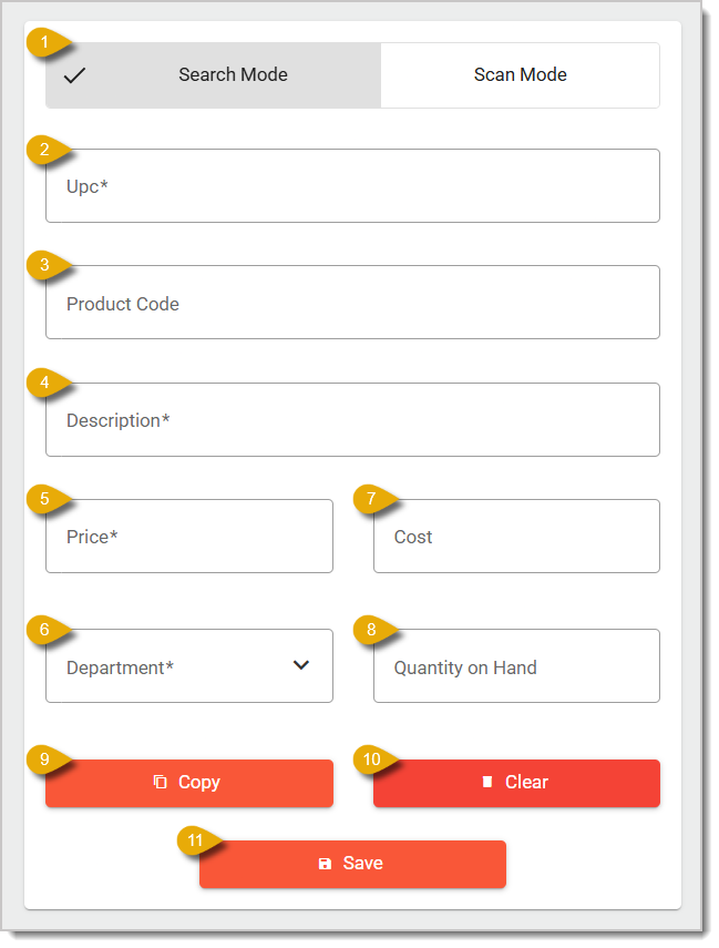 Image of the Quick Add menu. Numbers in this image indicate each field and function of the menu.