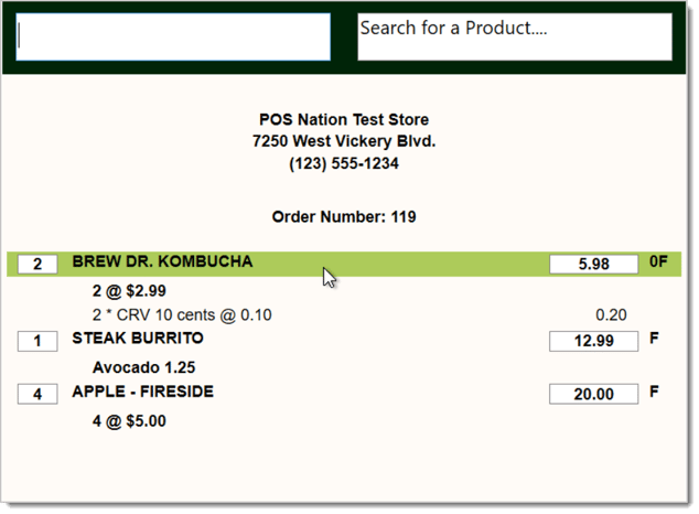 Image of an example transaction, with Kombucha being highlighted.
