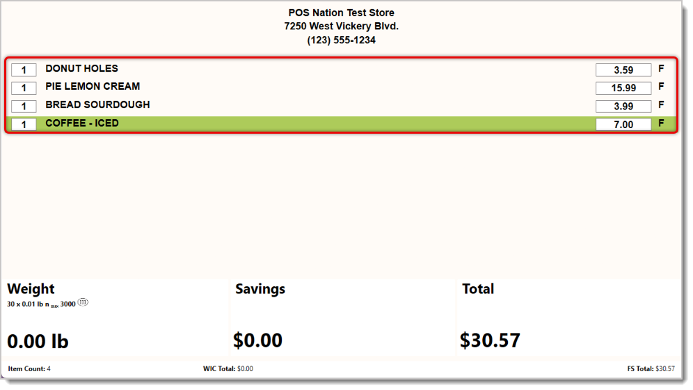 Image showing items added in a transaction.