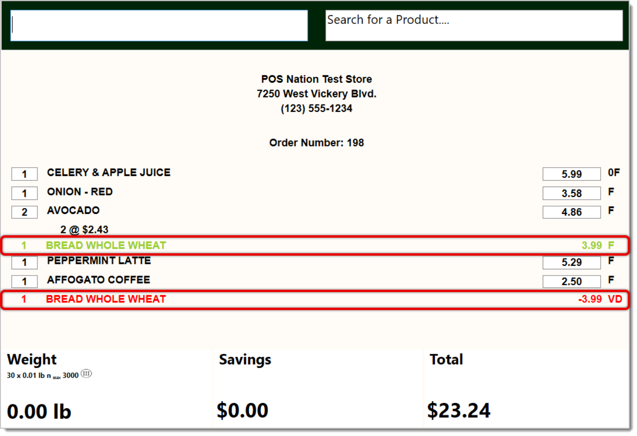 Image showing a voided line item in the system's Front End.