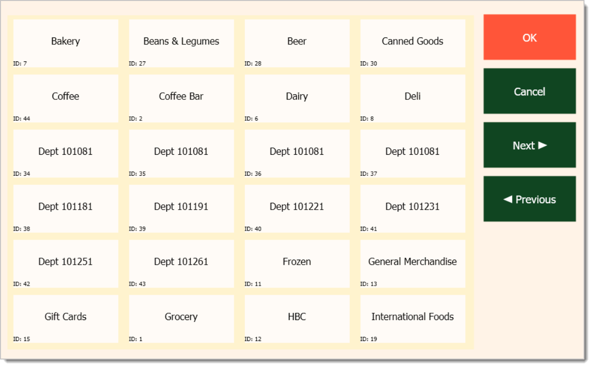 Image of the Department selection menu.