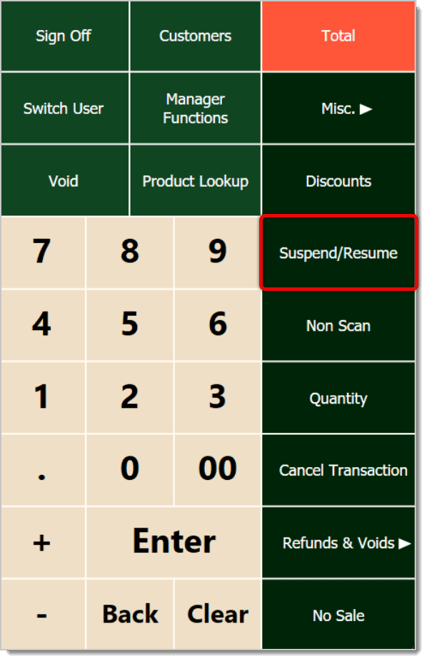 Image showing the Suspend and Resume functions of the  system's Front End.