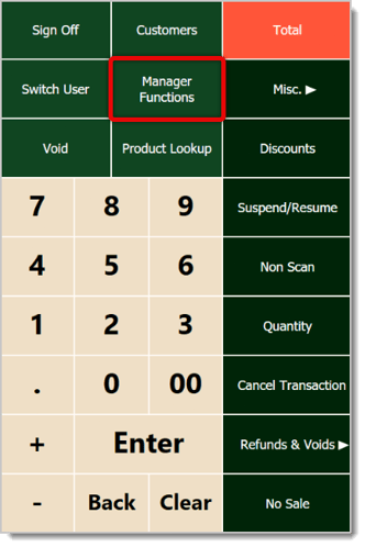 Image showing the Manager Functions area of the Front End.
