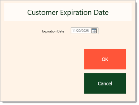 Image of the Customer Expiration Date update window.
